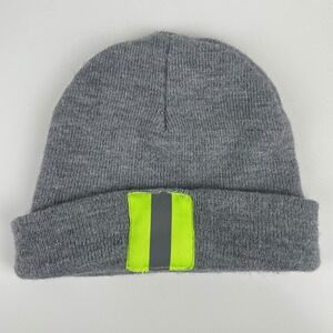 Urban Outfitters Gray Knit Beanie Custom Reflective Neon Yellow Patch USA OS